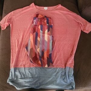 Luluroe Coral & Gray Top with Colorful Geometric Leggings